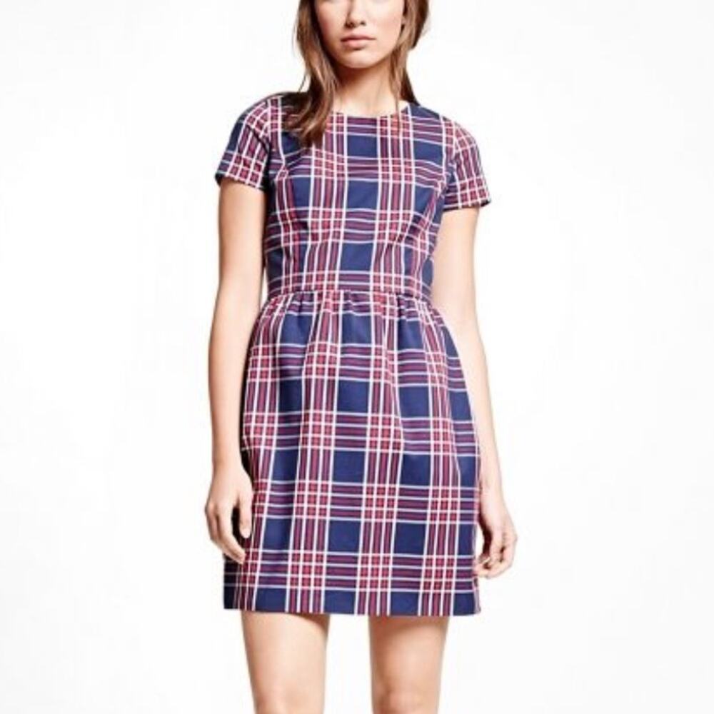 Brooks Brothers Red Fleece Cotton Blend Plaid Sheath Dress